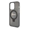 Guess для iPhone 15 Pro Max чехол PC/TPU Script logo + Ring stand Hard Glitter Black (MagSafe)