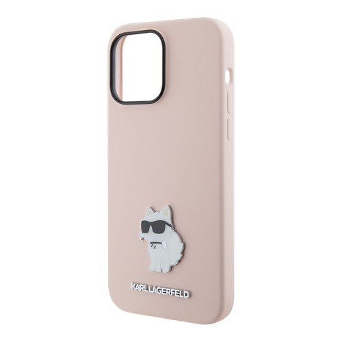 Karl Lagerfeld для iPhone 14 Pro Max чехол Liquid silicone NFT Choupette metal pin Hard Pink