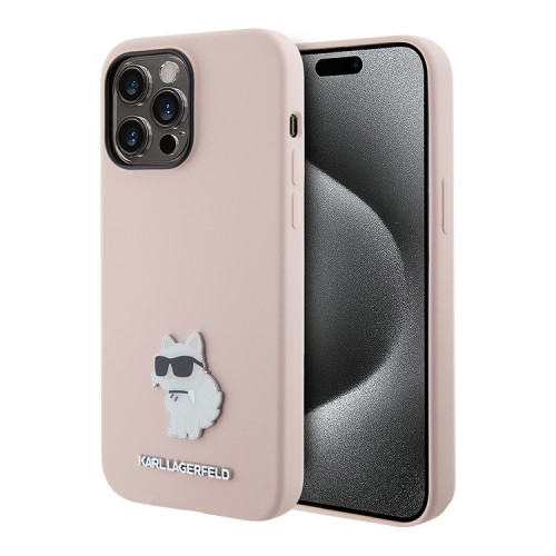 Karl Lagerfeld для iPhone 14 Pro Max чехол Liquid silicone NFT Choupette metal pin Hard Pink