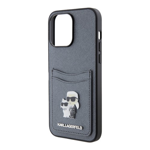Karl Lagerfeld для iPhone 15 Pro Max чехол Cardslot PU Saffiano NFT Karl & Choupette metal Grey