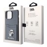 Lagerfeld для iPhone 15 Pro Max чехол Cardslot PU Saffiano NFT Karl & Choupette metal Hard Grey