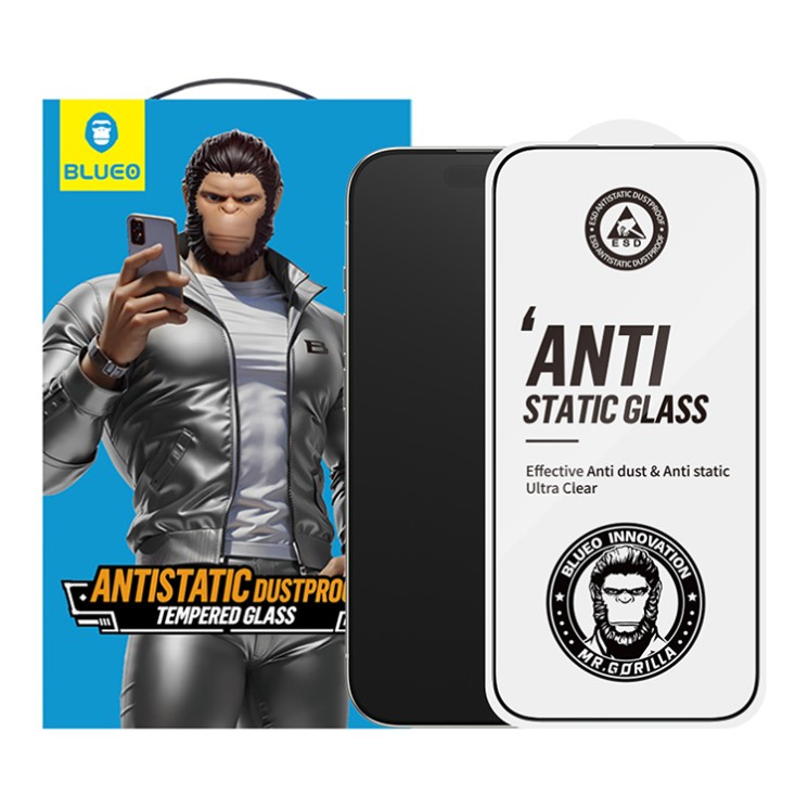 BlueO стекло для iPhone 16/15, Narrow border Anti-Static Black (антистатик)