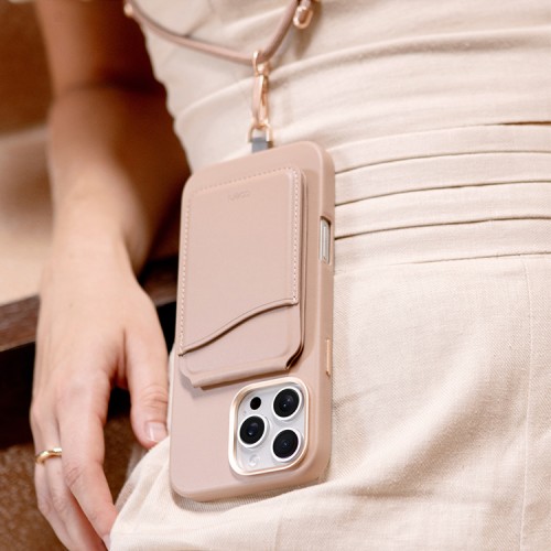 Uniq для iPhone 16 Pro чехол кожаный со шнурком COEHL MUSE Dusty Nude (MagSafe)