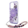 Guess для iPhone 16 Pro Max чехол PC/TPU Flowers + Pearl Hand Strap Puple (MagSafe)