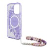 Guess для iPhone 16 Pro Max чехол PC/TPU Flowers + Pearl Hand Strap Puple (MagSafe)