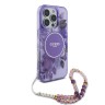 Guess для iPhone 16 Pro Max чехол PC/TPU Flowers + Pearl Hand Strap Puple (MagSafe)