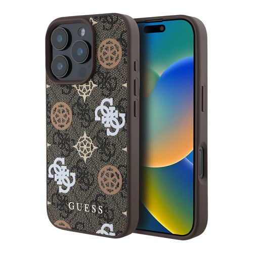 Guess для iPhone 16 Pro чехол PU кожа 4G Colored Peony Brown (MagSafe)