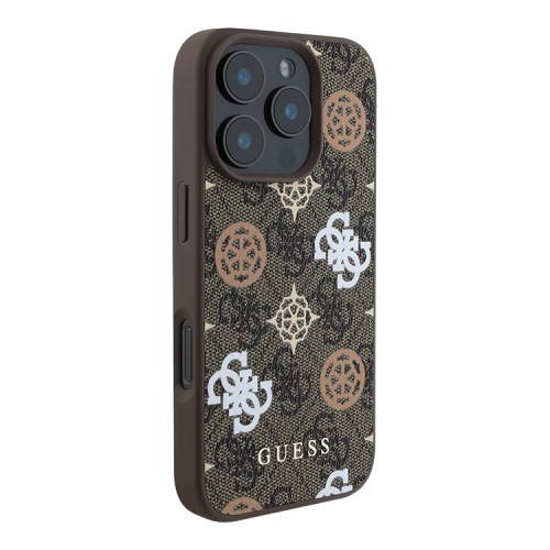 Guess для iPhone 16 Pro чехол PU кожа 4G Colored Peony Brown (MagSafe)