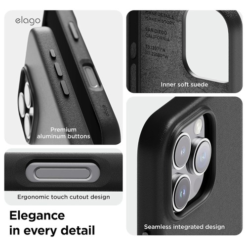 Elago для iPhone 16 Pro чехол PU Leather Black (MagSafe)