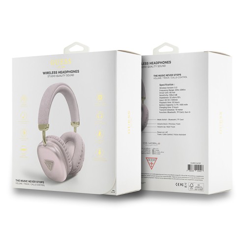 Guess наушники беспроводные накладные Bluetooth Headphones PU Saffiano Triangle Metal Logo Pink
