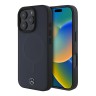 Mercedes для iPhone 16 Pro Max чехол Leather Plain Smooth with Ring Metal logo Hard Navy (MagSafe)