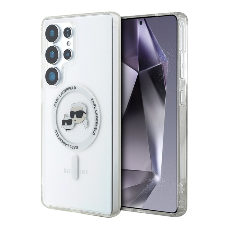 Karl Lagerfeld для Galaxy S25 Ultra чехол PC/TPU NFT Karl & Choup Head Metal camera Hard White (MagSafe)