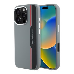 AMG для iPhone 16 Pro Max чехол Liquid silicone Bow Lines Metal camera Hard Grey/Red (MagSafe)