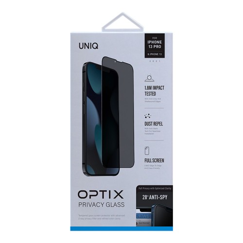 Uniq стекло для iPhone 16e/13/13 Pro/14 OPTIX Privacy Clear/Black (+installer)