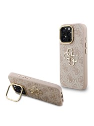 Guess для iPhone 16 Pro чехол PU 4G Big metal logo and Camera Stand Hard Pink