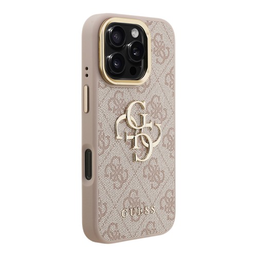 Guess для iPhone 16 Pro чехол PU 4G Big metal logo and Camera Stand Hard Pink