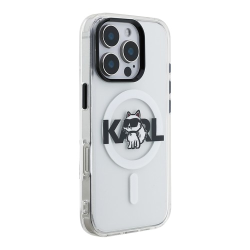 Karl Lagerfeld для iPhone 16 Pro Max чехол PC/TPU Sketch Choupette Metal camera Hard Transp (MagSafe)