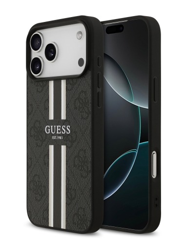 Guess для iPhone 17 Pro чехол PU 4G Stripes Hard Black (MagSafe)