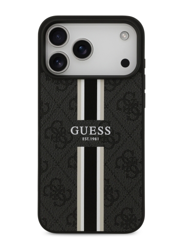 Guess для iPhone 17 Pro чехол PU 4G Stripes Hard Black (MagSafe)