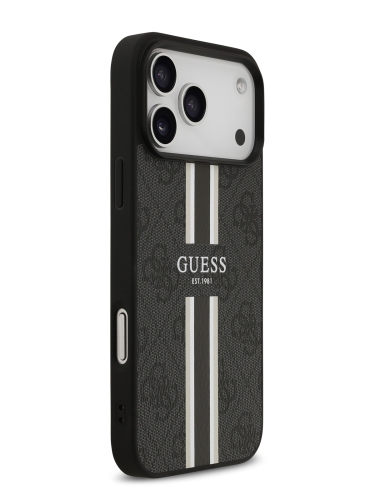 Guess для iPhone 17 Pro чехол PU 4G Stripes Hard Black (MagSafe)