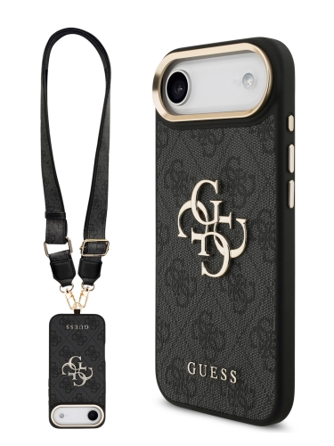Guess для iPhone Air чехол Crossbody PU 4G Big metal logo Gold camera Hard + Strap Black
