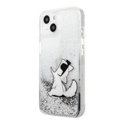 Чехол Karl Lagerfeld Liquid glitter Choupette Fun Hard для iPhone 13 mini, серебристый