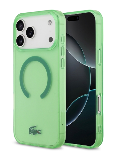 Lacoste для iPhone 17 Pro Max чехол IML Croc logo Hard Transparent Green (MagSafe)