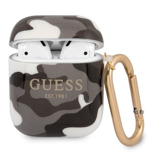 Чехол Guess Camouflage с карабином для Airpods 1/2, черный