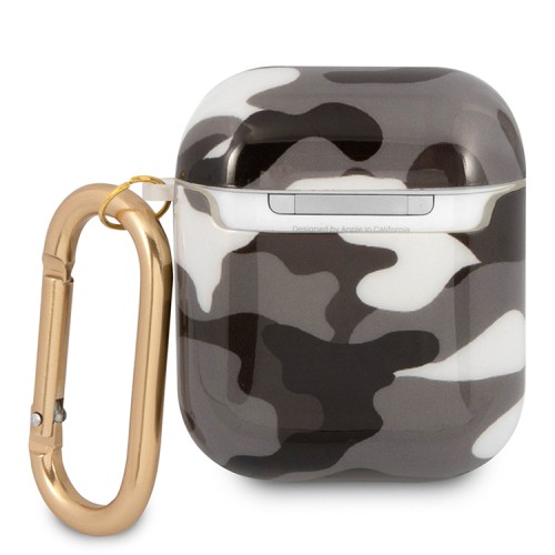 Чехол Guess Camouflage с карабином для Airpods 1/2, черный