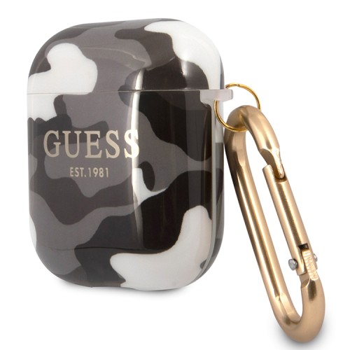 Чехол Guess Camouflage с карабином для Airpods 1/2, черный