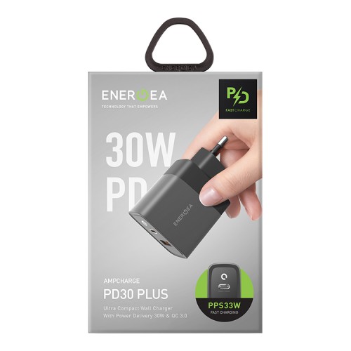Сетевое зарядное EnergEA Ampcharge PD30+, USB-C PD 30W + USB-A QC3.0 18W | PPS 33W
