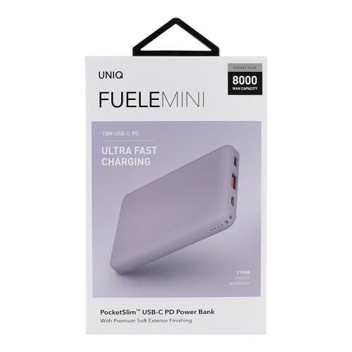 Аккумулятор Uniq Fuele Mini 8000 mAh, USB-C PD + USB QC 3.0, Lavender
