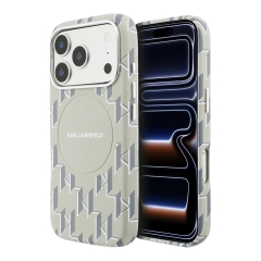 Karl Lagerfeld для iPhone 17 Pro Max чехол PU Full Wrapped Monogram Metal camera Hard Grey (MagSafe)