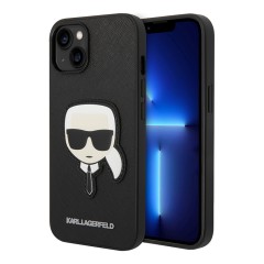 Чехол Lagerfeld PU Saffiano Karl head Patch Hard для iPhone 14 Plus, черный