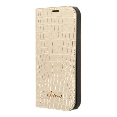 Чехол Guess PU Croco metal logo Booktype для iPhone 14 Pro Max, золотой