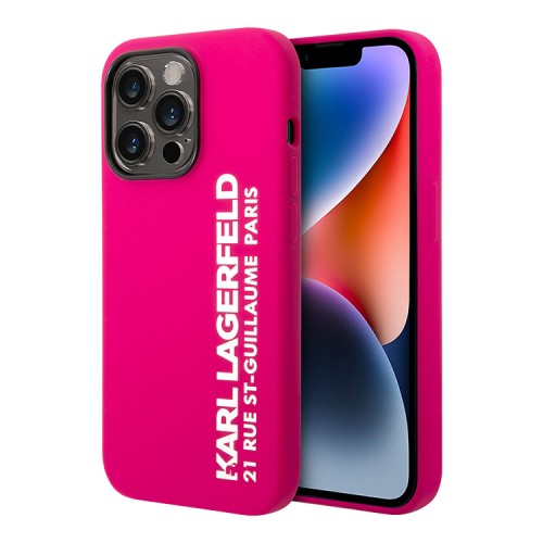 Чехол Lagerfeld Liquid silicone Elongated RSG logo Hard для iPhone 14 Pro, фуксия