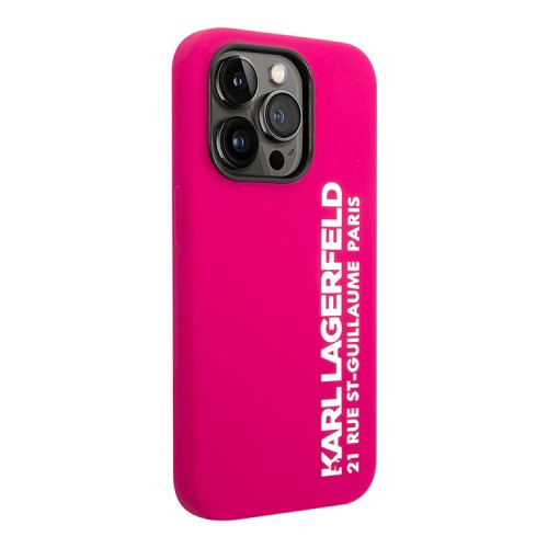 Чехол Lagerfeld Liquid silicone Elongated RSG logo Hard для iPhone 14 Pro, фуксия