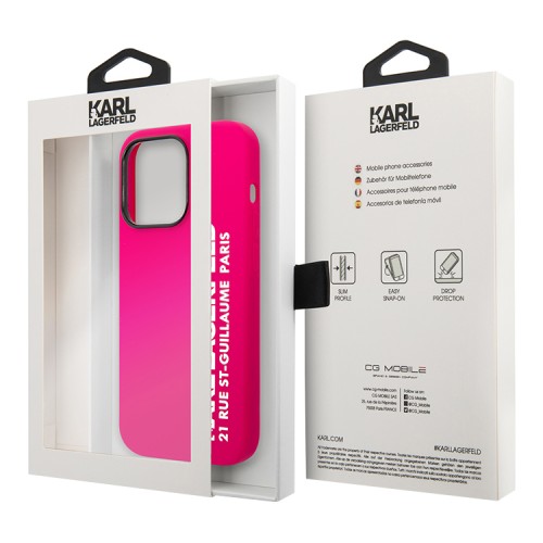 Чехол Lagerfeld Liquid silicone Elongated RSG logo Hard для iPhone 14 Pro, фуксия