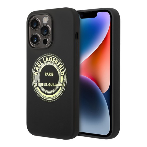 Чехол Lagerfeld Liquid silicone Round RSG logo для iPhone 14 Pro, черный