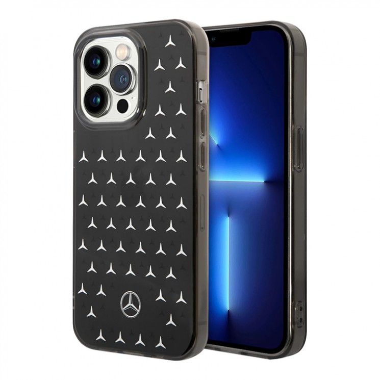 Чехол Mercedes Double layer Stars Hard для iPhone 14 Pro, черный/серебристый
