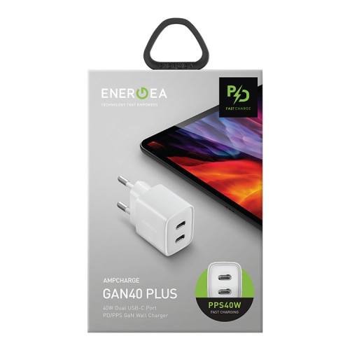 Сетевое зарядное EnergEA Ampcharge Gan40+, 2*USB-C PD/PPS, 40 Вт