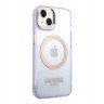 Чехол Guess Metal outline Hard Translucent для iPhone 14, фиолетовый/золотой (MagSafe)