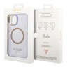 Чехол Guess Metal outline Hard Translucent для iPhone 14, фиолетовый/золотой (MagSafe)