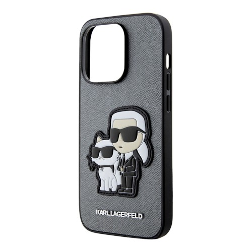 Чехол Lagerfeld PU Saffiano NFT Karl & Choupette Hard для iPhone 14 Pro, серебристый