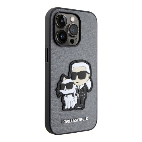 Чехол Lagerfeld PU Saffiano NFT Karl & Choupette Hard для iPhone 14 Pro, серебристый