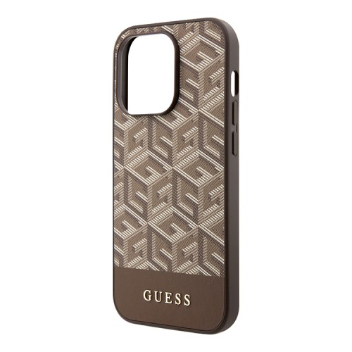 Чехол Guess PU G CUBE Hard для iPhone 14 Pro, коричневый (MagSafe)