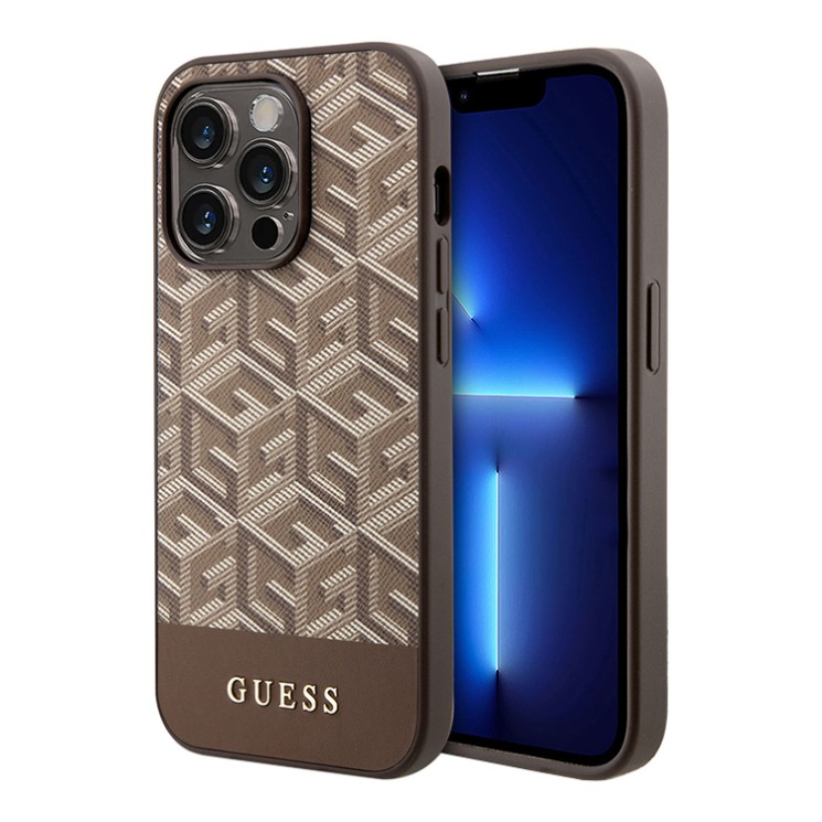 Чехол Guess PU G CUBE Hard для iPhone 14 Pro, коричневый (MagSafe)