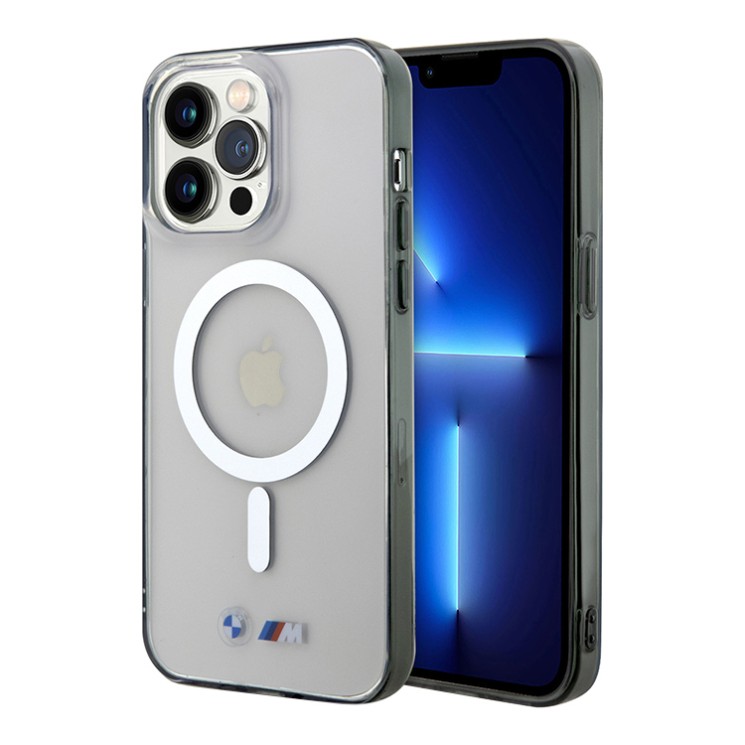 BMW для iPhone 15 Pro Max чехол M-Collection PC/TPU Silver Ring Hard Transparent (MagSafe)