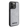 Lagerfeld для iPhone 15 Pro Max чехол Diamond Rhinestone Metal logo Hard Silver