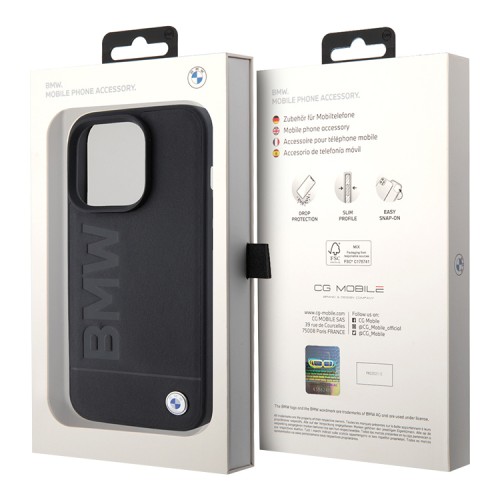 BMW для iPhone 15 Pro чехол Signature Leather Logo imprint Hard Black (MagSafe)